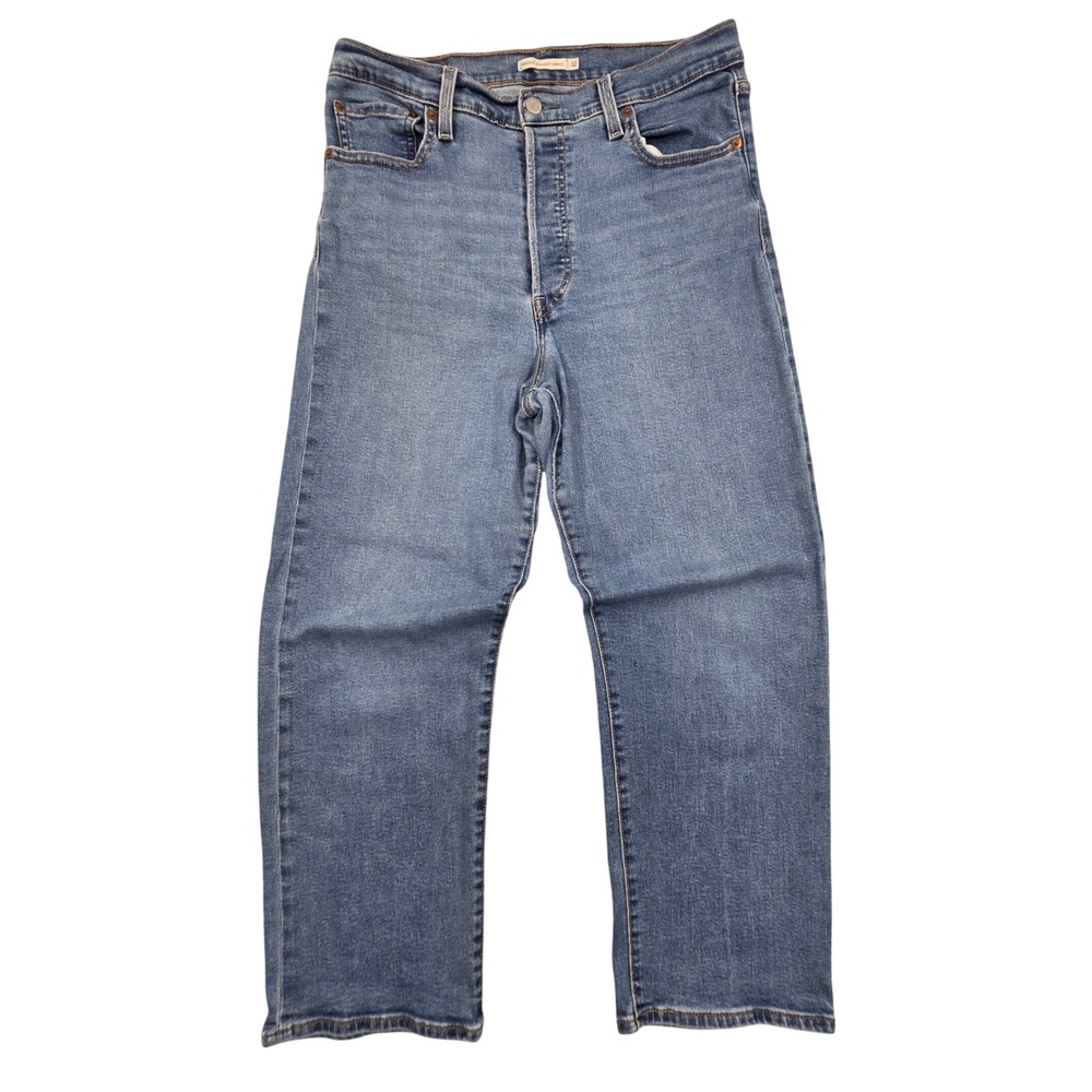 Levis Ribcage Straight Ankle Jeans Womens 32 (33x28) Medium Wash Blue Stretch